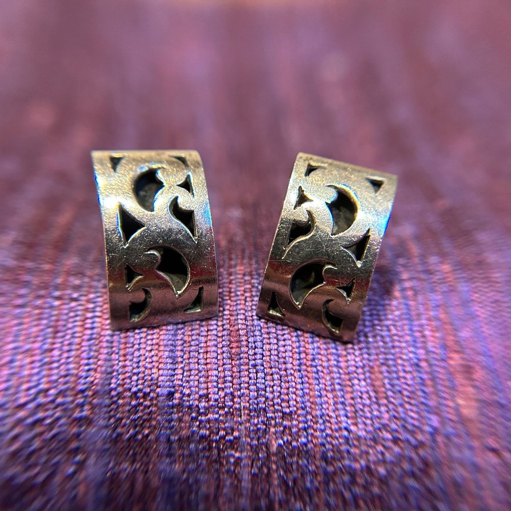 LOIS HILL Earrings, Sterling Sliver, Rectangular, Scroll Design, Vintage
